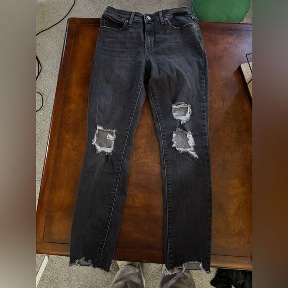 Levi 721 High Rise Skinny Jeans Black Frey Bottom Distressed Women's Size 8 - Picture 10 of 15